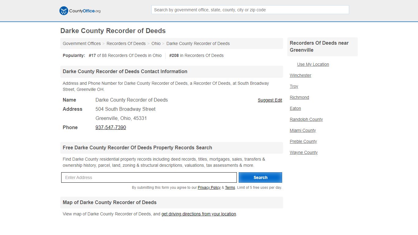 Darke County Recorder of Deeds - Greenville, OH (Address ...